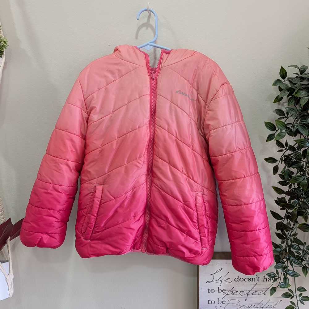 Eddie Bauer Girls Pink Ombre Hooded Puffer Jacket